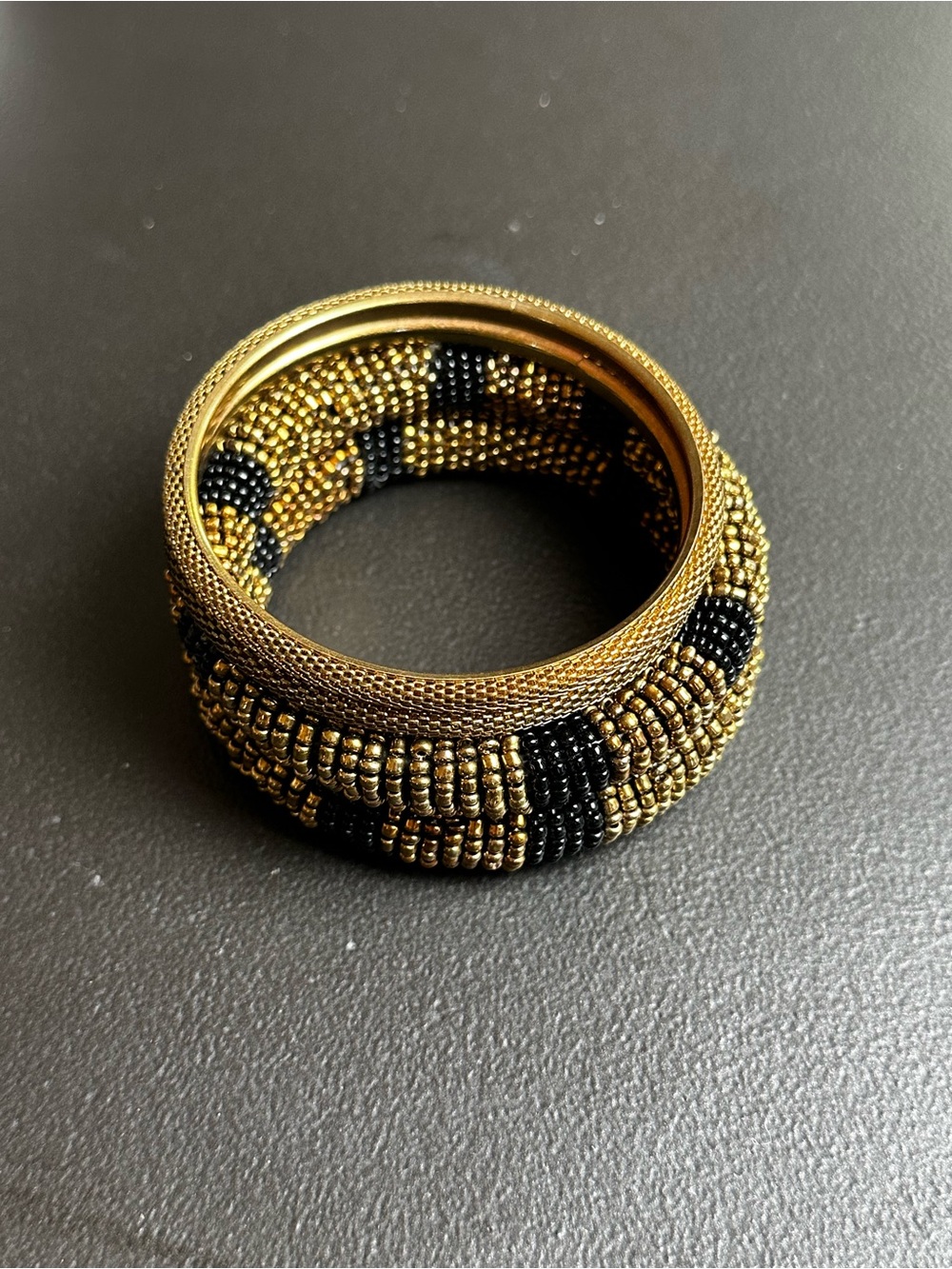 Gold and Black Beaded Statement Bangle Bracelet Set of 4